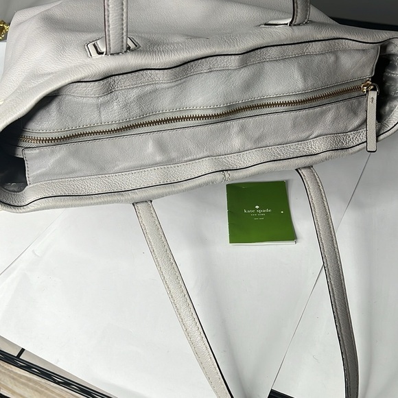Kate Spade New York Pratt Street Brandice Zip Tote Gray Leather White Stitching - Picture 6 of 16